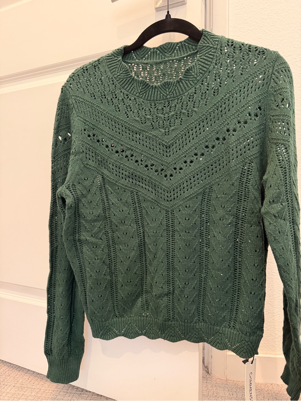 Commense Forest Green Open-Knit Crewneck Sweater